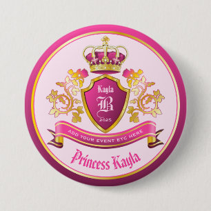 Make Your Own Coat of Arms Gold Crown Pearls Pink 7.5 Cm Round Badge