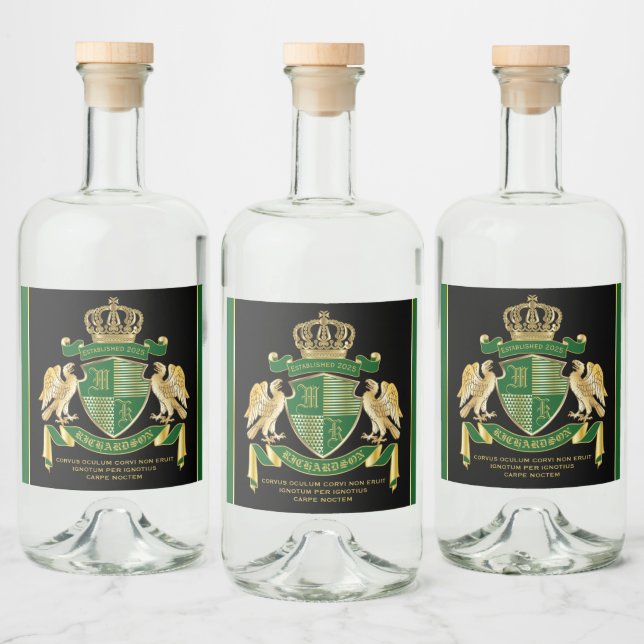 Make Your Own Coat of Arms Green Gold Eagle Emblem Liquor Bottle Label (Bottles)