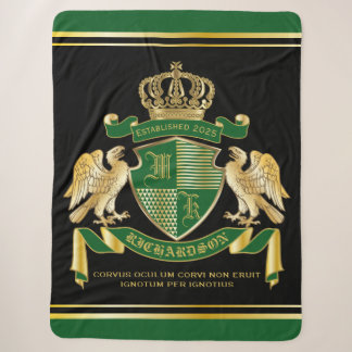 Make Your Own Coat of Arms Green Gold Eagle Emblem Sherpa Blanket