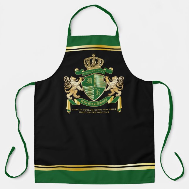 Make Your Own Coat of Arms Green Gold Lion Emblem Apron (Front)