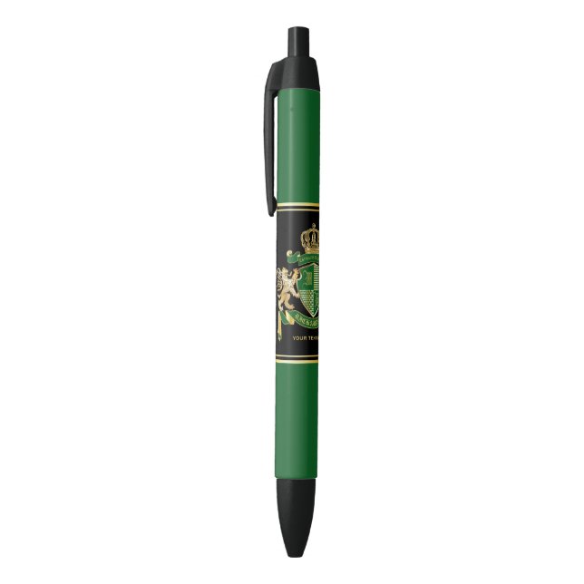 Make Your Own Coat of Arms Green Gold Lion Emblem Black Ink Pen (Top (Vertical))