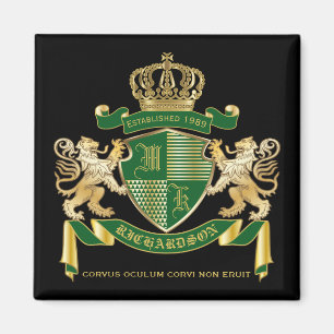 Make Your Own Coat of Arms Green Gold Lion Emblem Magnet