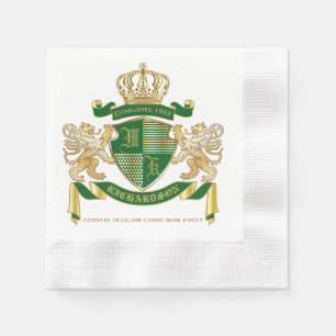 Make Your Own Coat of Arms Green Gold Lion Emblem Napkin