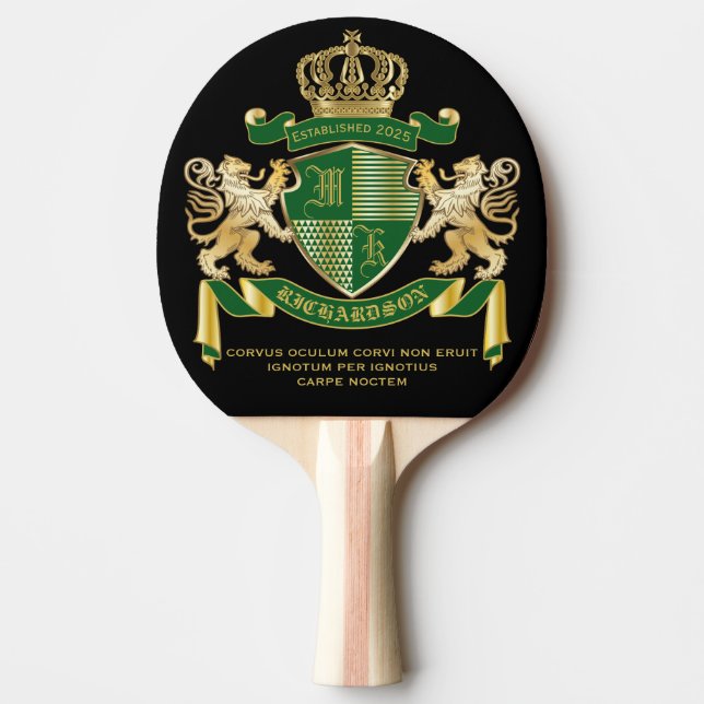 Make Your Own Coat of Arms Green Gold Lion Emblem Ping Pong Paddle (Front)