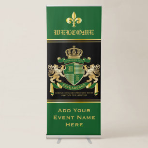 Make Your Own Coat of Arms Green Gold Lion Emblem Retractable Banner