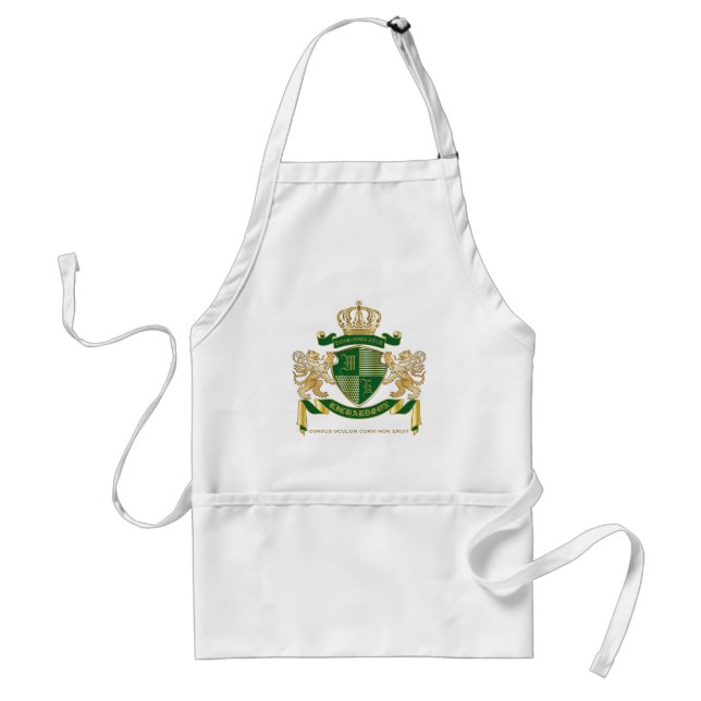 Make Your Own Coat of Arms Green Gold Lion Emblem Standard Apron (Front)