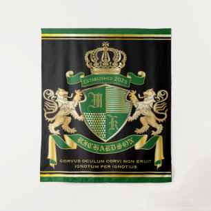 Make Your Own Coat of Arms Green Gold Lion Emblem Tapestry