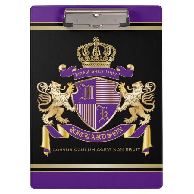 Make Your Own Coat of Arms Monogram Crown Emblem Clipboard (Front)