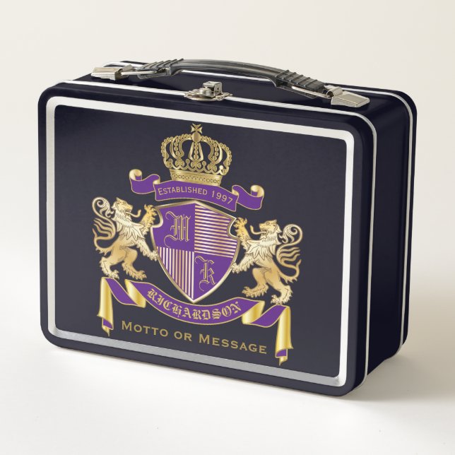 Make Your Own Coat of Arms Monogram Crown Emblem Metal Lunch Box (Front)