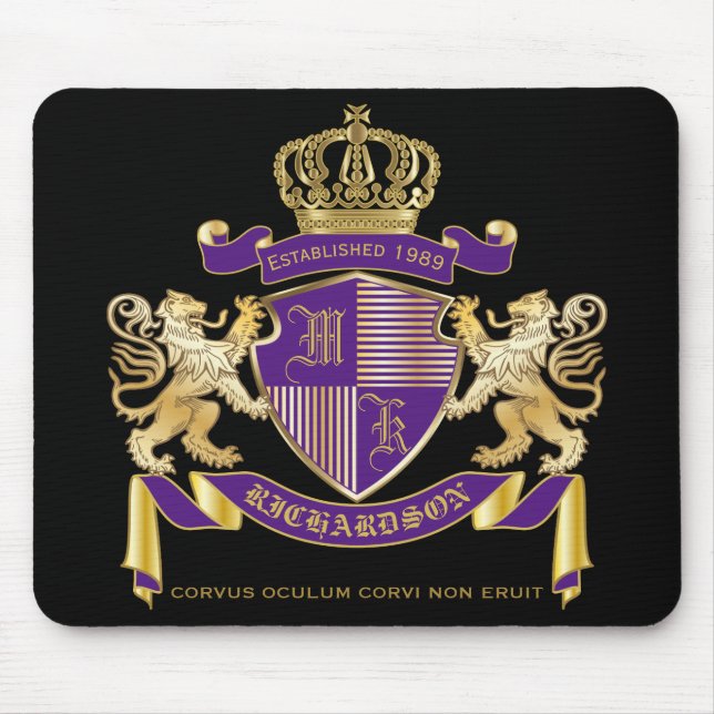 Make Your Own Coat of Arms Monogram Crown Emblem Mouse Mat (Front)