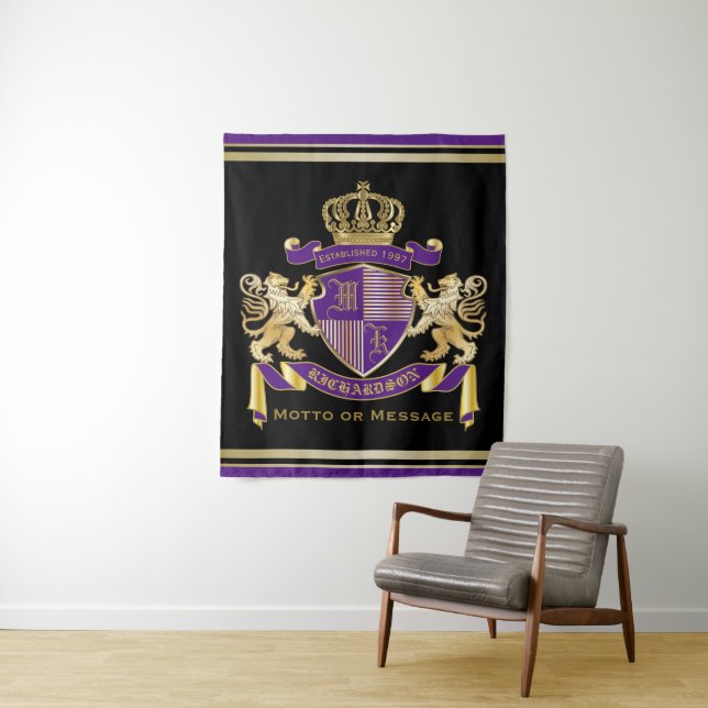 Make Your Own Coat of Arms Monogram Crown Emblem Tapestry (In Situ)
