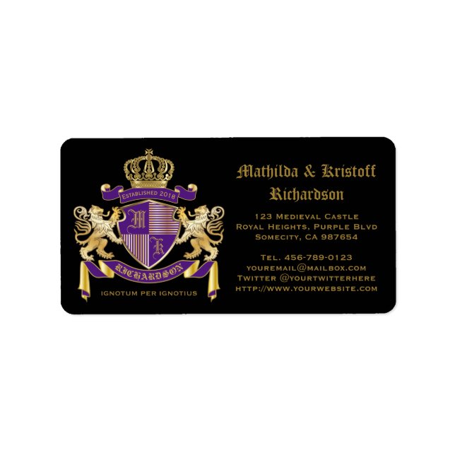 Make Your Own Coat of Arms Monogram Lion Emblem Label (Front)