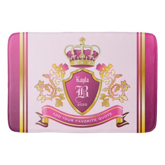 Make Your Own Coat of Arms Pink Gold Crown Pearls Bath Mat (Front)