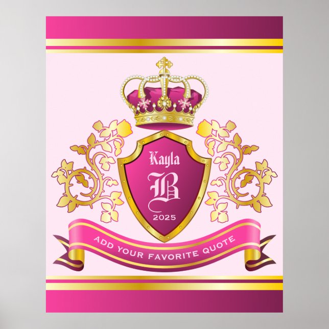 Make Your Own Coat of Arms Pink Gold Crown Pearls Poster (Front)