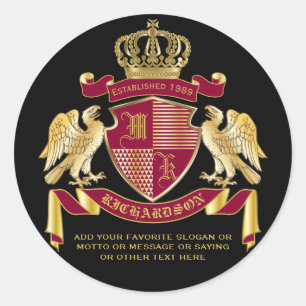 Make Your Own Coat of Arms Red Gold Eagle Emblem Classic Round Sticker