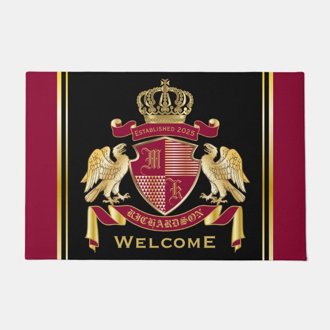 Make Your Own Coat of Arms Red Gold Eagle Emblem Doormat (Front)