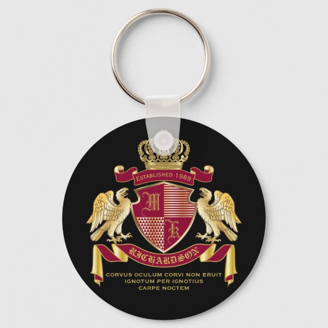 Make Your Own Coat of Arms Red Gold Eagle Emblem Key Ring (Front)