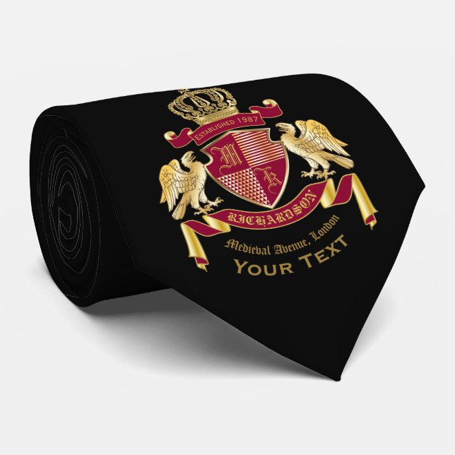 Make Your Own Coat of Arms Red Gold Eagle Emblem Tie (Rolled)