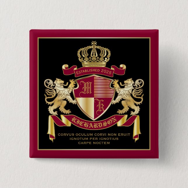 Make Your Own Coat of Arms Red Gold Lion Emblem 15 Cm Square Badge (Front)