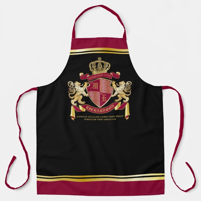 Make Your Own Coat of Arms Red Gold Lion Emblem Apron (Front)