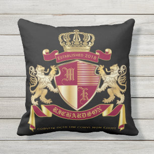Make Your Own Coat of Arms Red Gold Lion Emblem Cushion