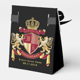 Make Your Own Coat of Arms Red Gold Lion Emblem Favour Box