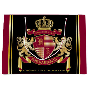 Make Your Own Coat of Arms Red Gold Lion Emblem Large Gift Bag