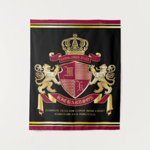 Make Your Own Coat of Arms Red Gold Lion Emblem Tapestry