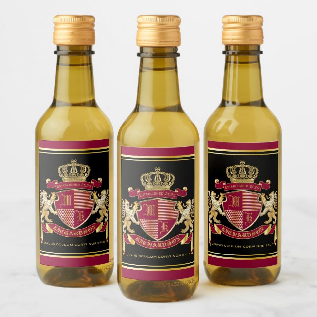 Make Your Own Coat of Arms Red Gold Lion Emblem Wine Label (Bottles)
