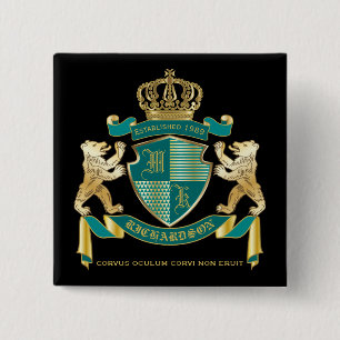 Make Your Own Coat of Arms Teal Gold Bear Emblem 15 Cm Square Badge