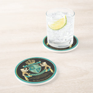 Make Your Own Coat of Arms Teal Gold Bear Emblem Coaster