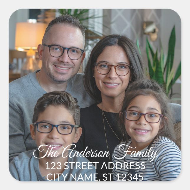 Make Your Own Custom Family Photo Personalised  Square Sticker (Front)