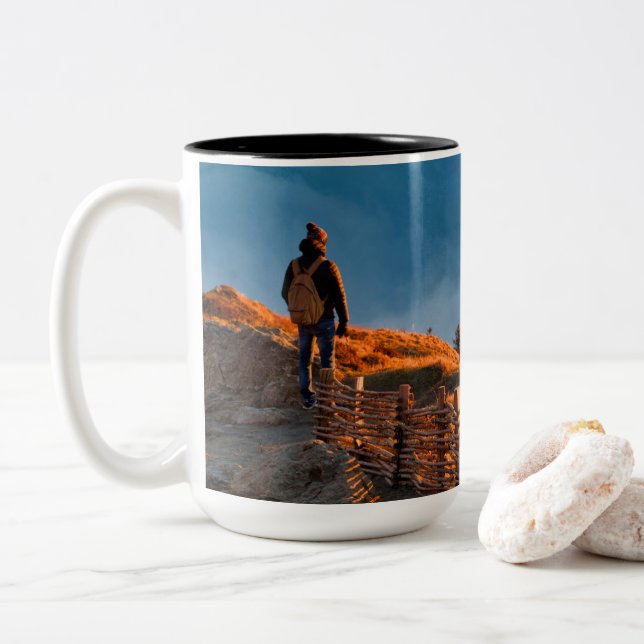 Make Your Own Custom Two Photo Personalised  Two-Tone Coffee Mug (With Donut)