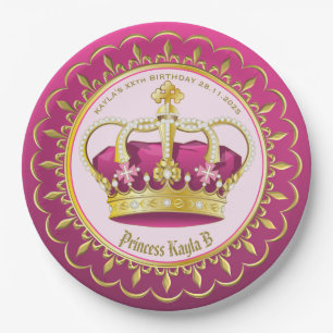 Make Your Own Elegant Gold Pink Crown Pearls Girly Paper Plate