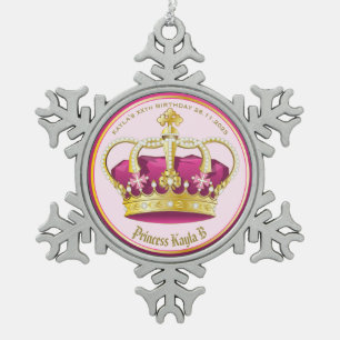 Make Your Own Elegant Gold Pink Crown Pearls Girly Snowflake Pewter Christmas Ornament