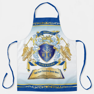 Make Your Own Emblem Tree Book Key Crown Gold Blue Apron