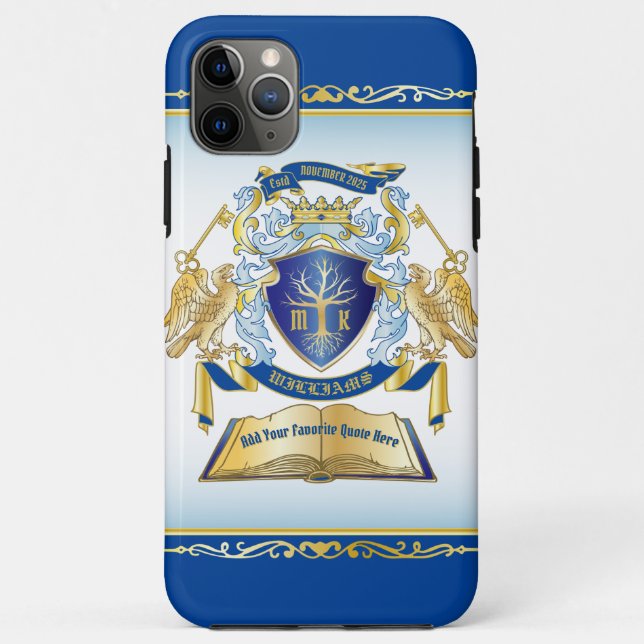 Make Your Own Emblem Tree Book Key Crown Gold Blue Case-Mate iPhone Case (Back)