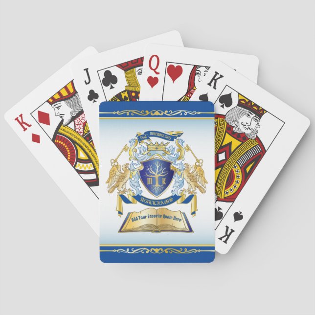 Make Your Own Emblem Tree Book Key Crown Gold Blue Playing Cards (Back)