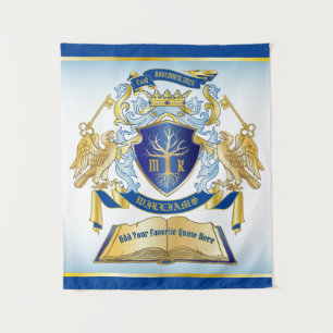 Make Your Own Emblem Tree Book Key Crown Gold Blue Tapestry