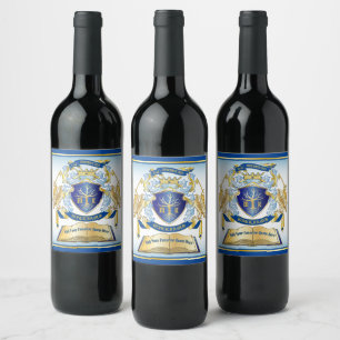 Make Your Own Emblem Tree Book Key Crown Gold Blue Wine Label