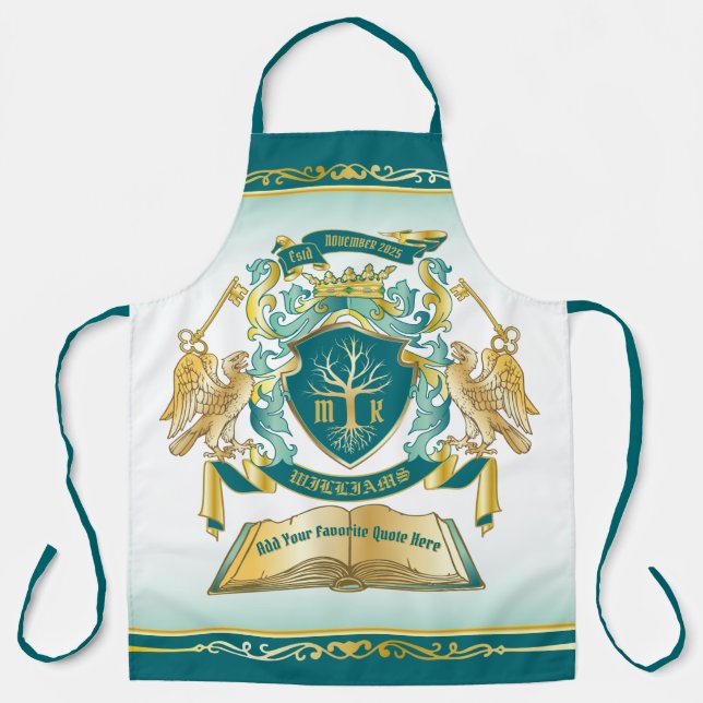 Make Your Own Emblem Tree Book Key Crown Gold Jade Apron (Front)