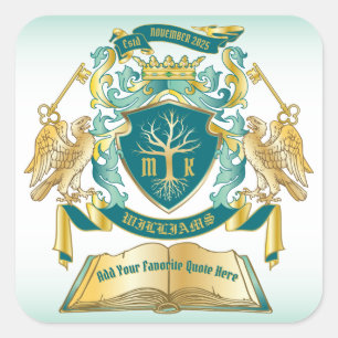 Make Your Own Emblem Tree Book Key Crown Gold Jade Square Sticker