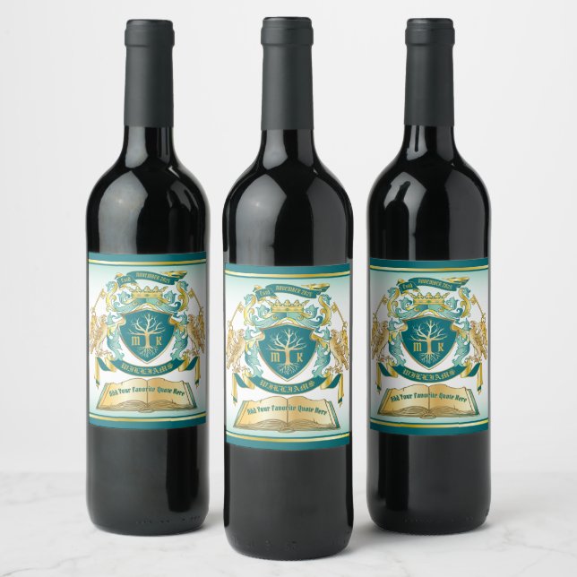 Make Your Own Emblem Tree Book Key Crown Gold Jade Wine Label (Bottles)