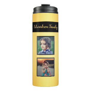 Make your own family photo collage monogram gold thermal tumbler