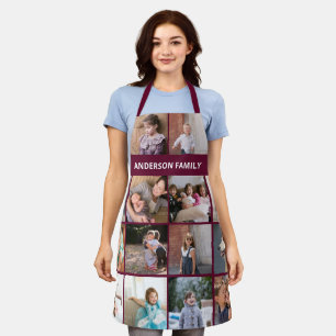 Make your own family photo collage, name burgundy apron