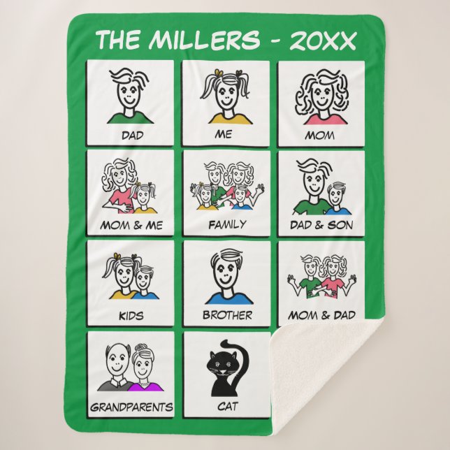 Make Your Own Green Instant Photo Family Collage Sherpa Blanket (Front)