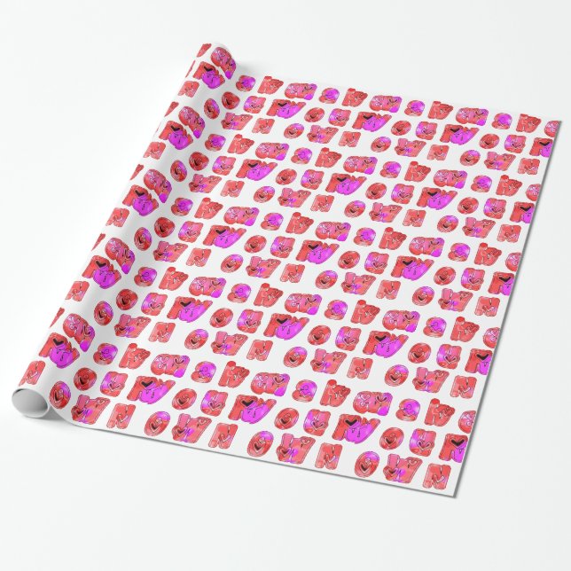 Make Your Own Hearts Art Print Design Wrapping Paper (Unrolled)