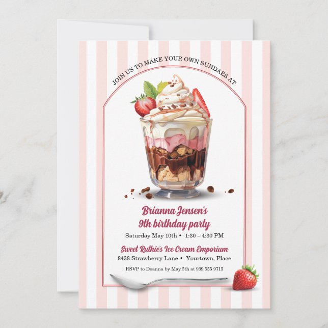 Make Your Own Ice Cream Sundae Birthday Party Invitation (Front)