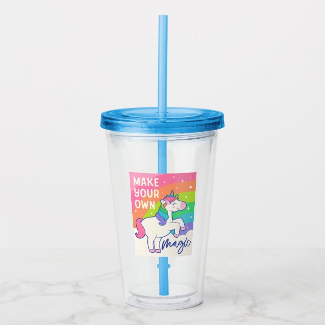 Make Your Own Magic | Cute Unicorn Acrylic Tumbler (Front)