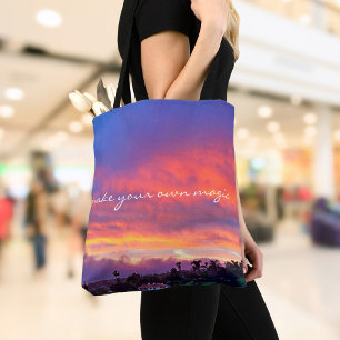 Make Your Own Magic Quote Pink Blue Clouds Sunset Tote Bag